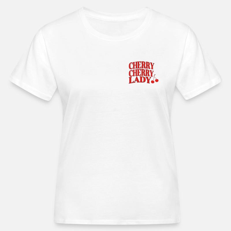 Cherry Lady Retro Script Typography - Women's Organic T-Shirt - white