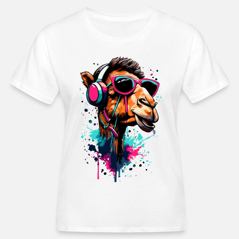 Kamel Dromedar Farbenfroh mit Kopfhörer - DJ Kamel - Frauen Bio-T-Shirt - Weiß