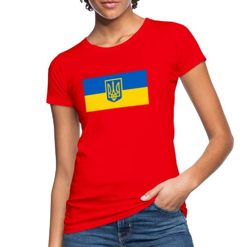 Ukraine Wappen auf Blau Gelb Flagge - Frauen Bio-T-Shirt