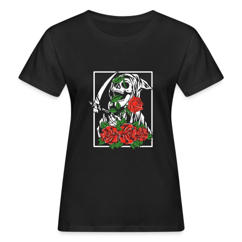 Sensenmann mit Rosen | Totenkopf Blumen - Frauen Bio-T-Shirt