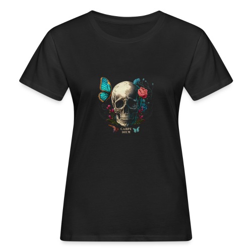 carpe diem - Totenkopf, Schmetterling, Blumen - Frauen Bio-T-Shirt