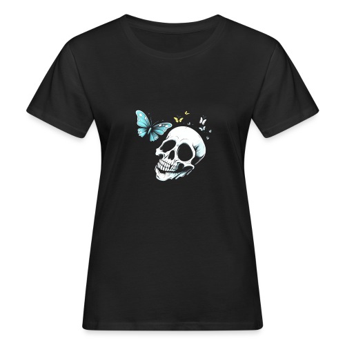Totenkopf mit Schmetterling - Frauen Bio-T-Shirt
