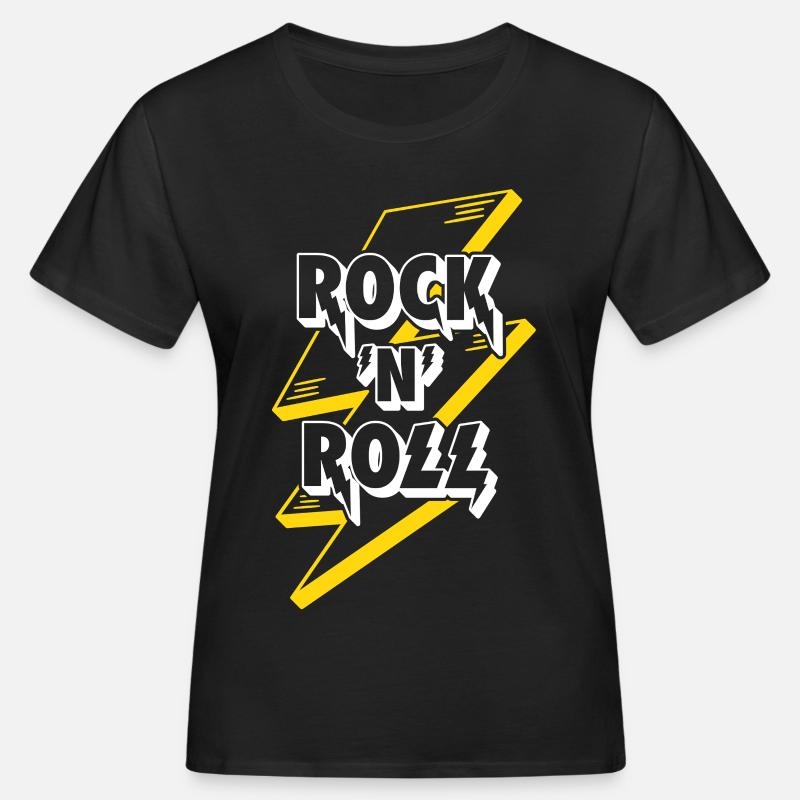 Rock'N'Roll Text Logo With Lightning - Women's Organic T-Shirt - black