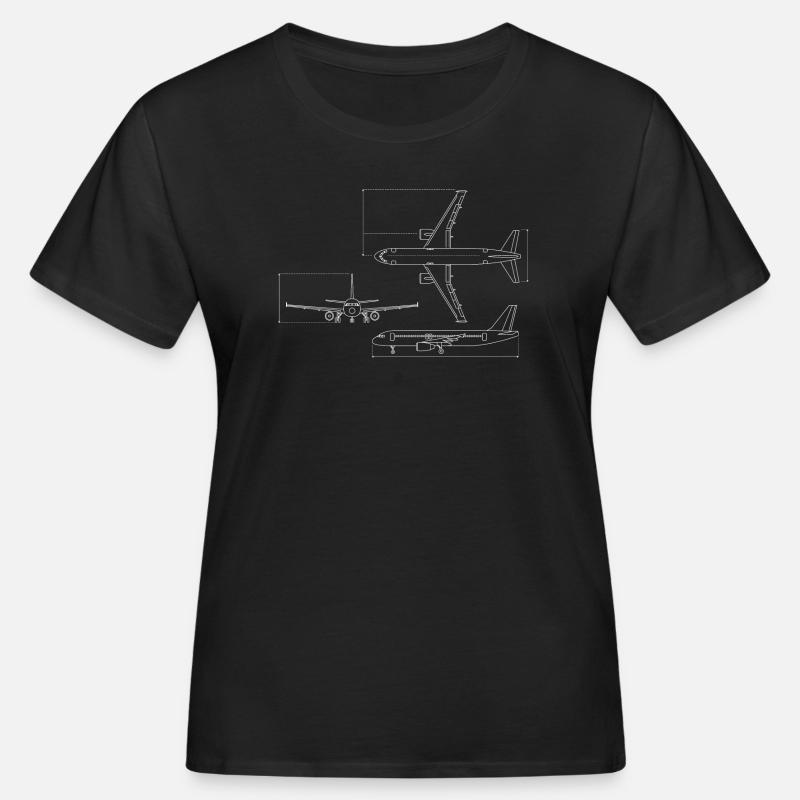 Dessin technique du plan d’avion - T-shirt bio Femme - noir