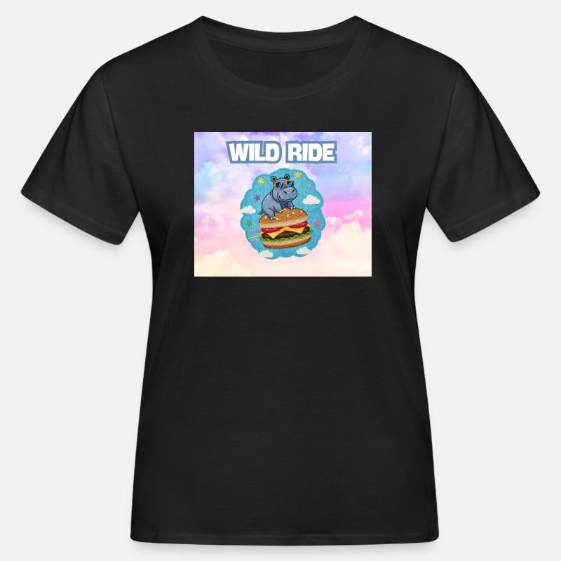 Wild Ride Hippo Burger Patch - Women's Organic T-Shirt - black