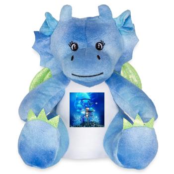 Champignons de fée et fantaisie mignons - Peluche dragon 22 cm - blanc/bleu - Devant