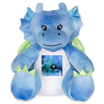 Monde sous-marin avec des poissons de fantaisie. - Peluche dragon 22 cm - blanc/bleu - Devant