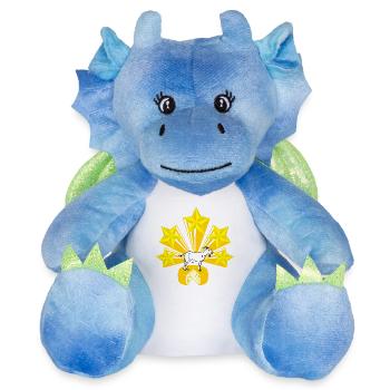 Logo du fromage de chèvre - Peluche dragon 22 cm - blanc/bleu - Devant