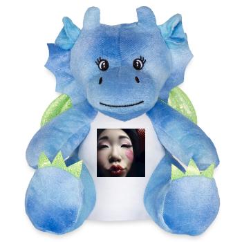 Portrait maquillage en cœur de geisha - Peluche dragon 22 cm - blanc/bleu - Devant