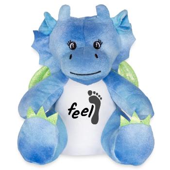 se sentir pieds nus; Sentez-vous pieds nus (2 couleurs) - Peluche dragon 22 cm - blanc/bleu - Devant