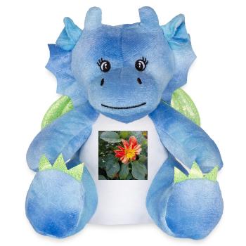 Georgine / Dahlia à grand pennage - Peluche dragon 22 cm - blanc/bleu - Devant