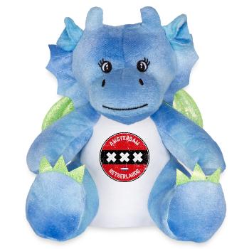 Amsterdam, Pays-Bas - Peluche dragon 22 cm - blanc/bleu - Devant
