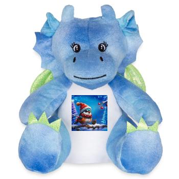 Oiseau de Noël doux, petit et sympathique - Peluche dragon 22 cm - blanc/bleu - Devant