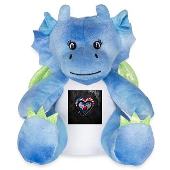 Coeur aux couleurs du drapeau américain - Peluche dragon 22 cm - blanc/bleu - Devant