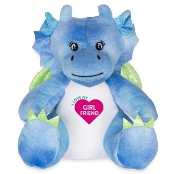 J’ADORE MA COPINE ! personnalisable - Peluche dragon 22 cm - blanc/bleu - Devant