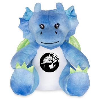 Badge - Chacun est l’architecte de son propre bonheur - Peluche dragon 22 cm - blanc/bleu - Devant