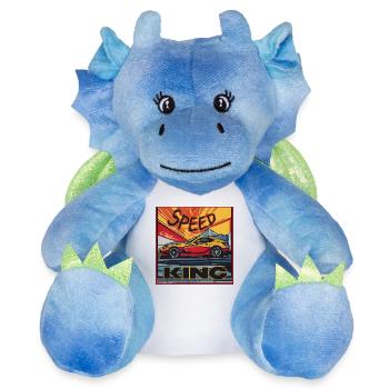 Speed King – voiture de sport jaune - Peluche dragon 22 cm - blanc/bleu - Devant