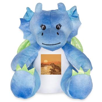 Famille Capybara au bord de la rivière au coucher du soleil - Peluche dragon 22 cm - blanc/bleu - Devant