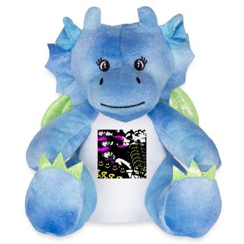 Collage kaléidoscopique néon - Peluche dragon 22 cm - blanc/bleu - Devant