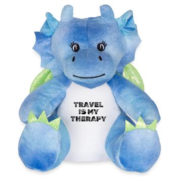 Le voyage est ma thérapie – Reisen Motivation - Peluche dragon 22 cm - blanc/bleu - Devant