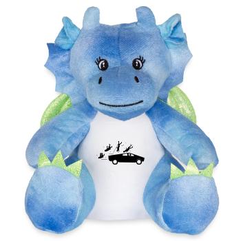 Evolution accident Tesla Cybertruck par Musk - Peluche dragon 22 cm - blanc/bleu - Devant