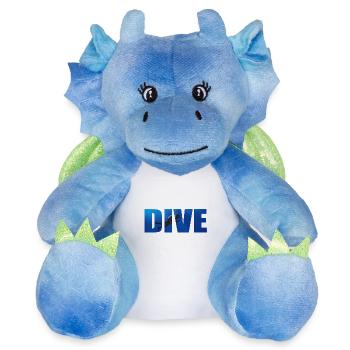 Texte de plongée avec plongeur dans l’océan - Peluche dragon 22 cm - blanc/bleu - Devant