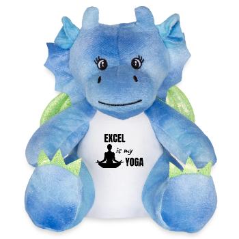 Excel est mon yoga - Cadeau drôle de bureau - Peluche dragon 22 cm - blanc/bleu - Devant