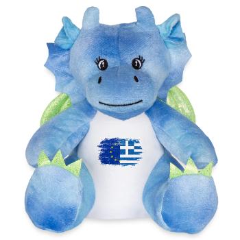 Fusion du drapeau GrecoEU - Peluche dragon 22 cm - blanc/bleu - Devant