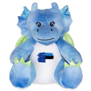 Fusion du drapeau UE-Allemagne - Peluche dragon 22 cm - blanc/bleu - Devant