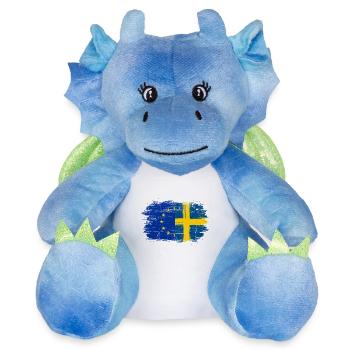 Drapeau pinceau UE-Suède Fusion - Peluche dragon 22 cm - blanc/bleu - Devant