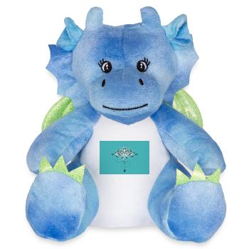 Lotus lotus flower with Om symbol and moon - Plush Toy Dragon 22 cm - white/blue - Front