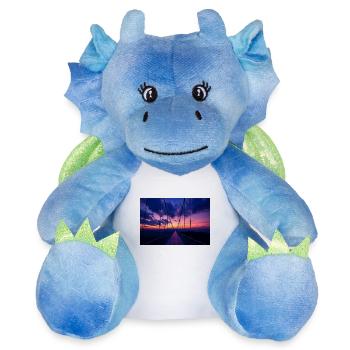Pont suspendu au coucher du soleil - Peluche dragon 22 cm - blanc/bleu - Devant