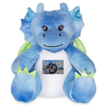 Moto frontale sur la route - Peluche dragon 22 cm - blanc/bleu - Devant