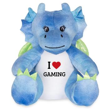 I Love Gaming Saying – Nerd & Zocker T-Shirt - Plush Toy Dragon 22 cm - white/blue - Front