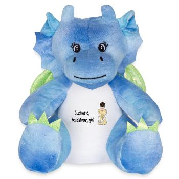 Têtue & Obstinée - Citation Jane Austen - Peluche dragon 22 cm - blanc/bleu - Devant
