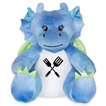 Couverts de cuisine BBQ - Peluche dragon 22 cm - blanc/bleu - Devant