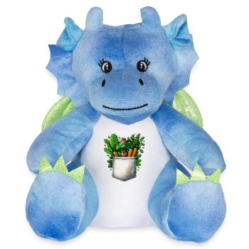 jardin, légume, végétarien, jardinier - Peluche dragon 22 cm - blanc/bleu - Devant