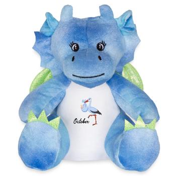 Un bébé cigogne enceinte est né en octobre - Peluche dragon 22 cm - blanc/bleu - Devant