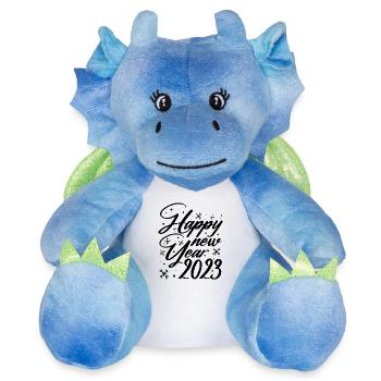 Hapy nouvel an 2023 - Peluche dragon 22 cm - blanc/bleu - Devant