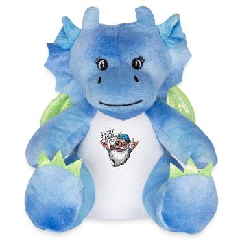 Joyeux Noël Rocker Père Noël avec chemise à pipe - Peluche dragon 22 cm - blanc/bleu - Devant