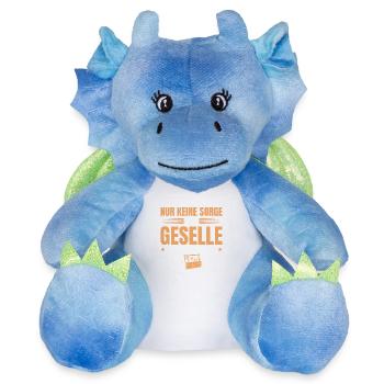 Un compagnon s’en occupe - la formation est réussie - Peluche dragon 22 cm - blanc/bleu - Devant