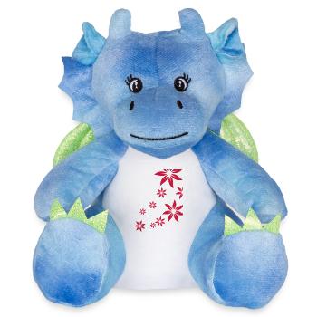 Fleurs, déco, fleur - Peluche dragon 22 cm - blanc/bleu - Devant
