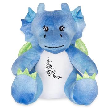 Vrille florale avec des fleurs, été, noir. - Peluche dragon 22 cm - blanc/bleu - Devant