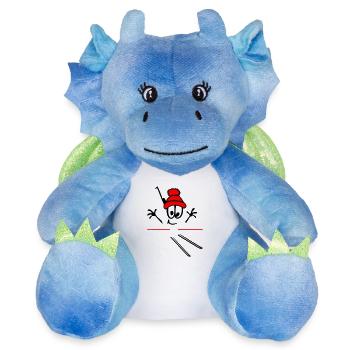 Biathlon, sports d’hiver, ski - Peluche dragon 22 cm - blanc/bleu - Devant