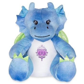 Lotus lotus flower with Om symbol and moon - Plush Toy Dragon 22 cm - white/blue - Front