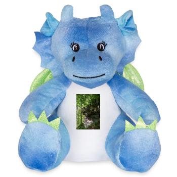 Rochers forestiers à la lumière du matin / Forêt-Noire du Nord - Peluche dragon 22 cm - blanc/bleu - Devant