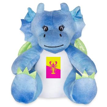 Affiche Homard jaune rose - Peluche dragon 22 cm - blanc/bleu - Devant