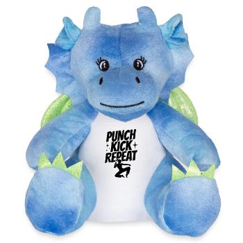 Silhouette de kickboxeur - Coup de poing, coup de pied, répétition - Peluche dragon 22 cm - blanc/bleu - Devant