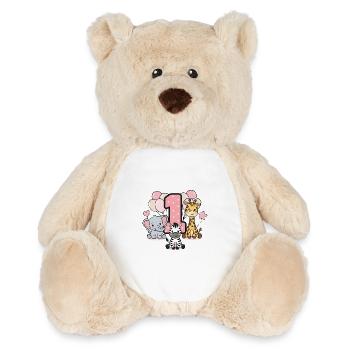 Erster Geburtstag Kuscheltiere Safari - Plüschtier Teddy 32 cm - Weiß/Mittelbraun - Vorne