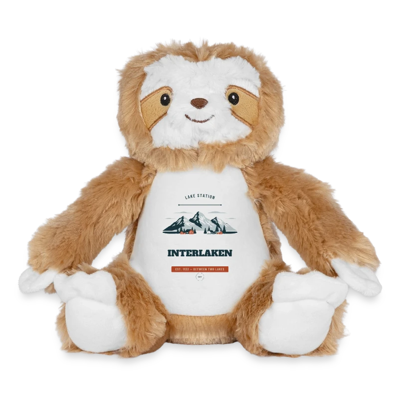 Interlaken badge on a plush toy sloth 22 cm